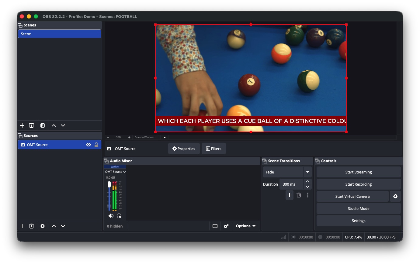 OMT stream received in OBS Studio
