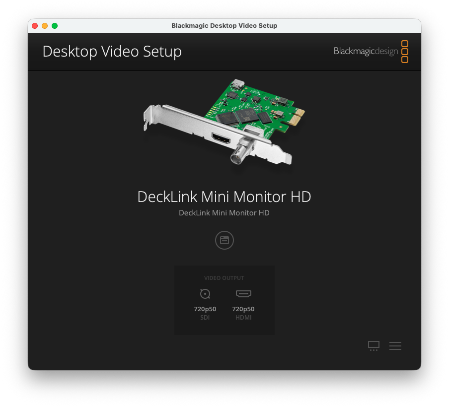 DeckLink Mini Monitor HD in Blackmagic Desktop Video Setup