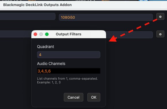 BMD Out Output Filters: Quadrant and Audio Channels