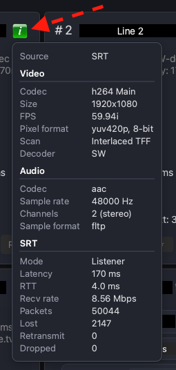 Line i: passport / info popover on a line card